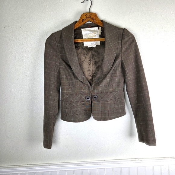 Women's Guess Brown Plaid Clasp Business Casual Blazer Size Medium - Picture 1 of 13